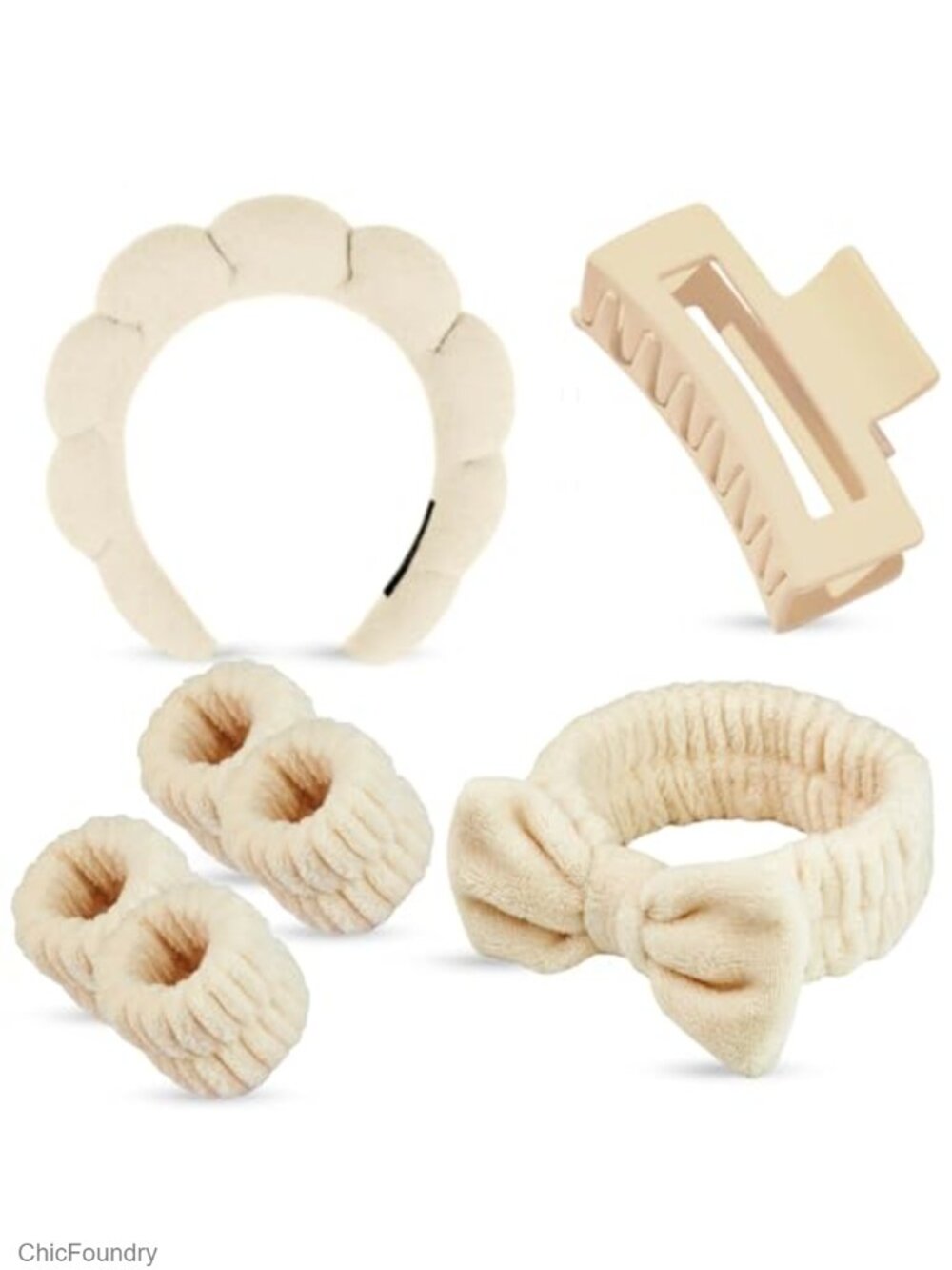 Spa Headband Wristband Set, Skincare Accessories, Face Washing Hair Clips for